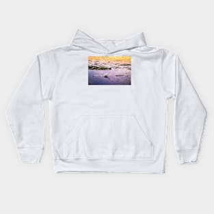 Great egret in marsh at sunset Kids Hoodie